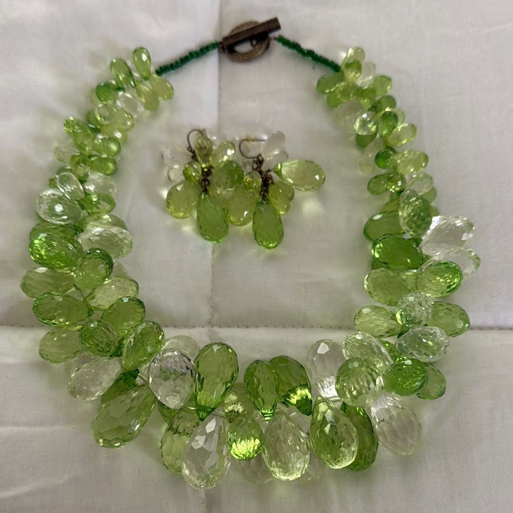 Green Beaded Necklace and Earring Set